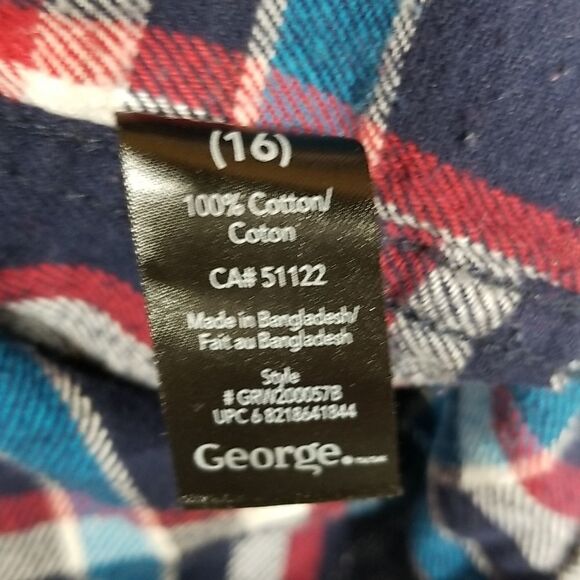 🎁5/$25 George Shirt Girls Youth Size XL 16 Button Up Long Sleeve Plaid - Picture 7 of 10